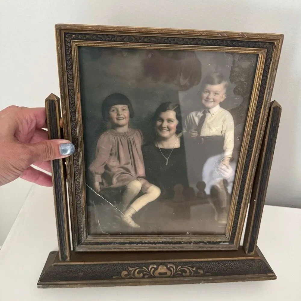Vintage Art Deco Swivel Wood Picture Frame 1930s Swinging Photo Frame